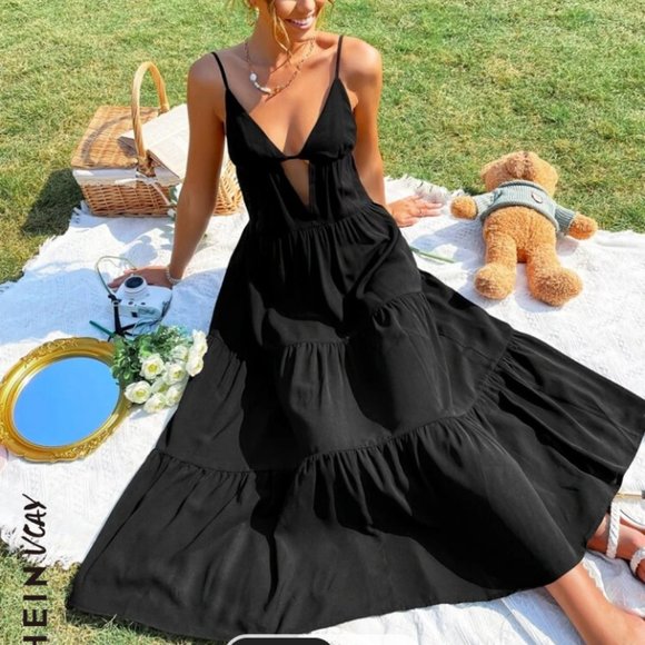 SHEIN VCAY Cut Out Front Ruffle Hem Cami Dress - Picture 3 of 5